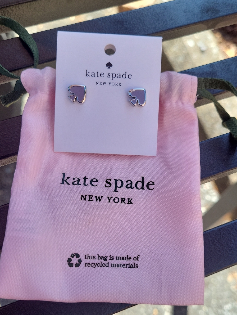 kate spade Silver Spade Stud Earrings with Pink Pouch